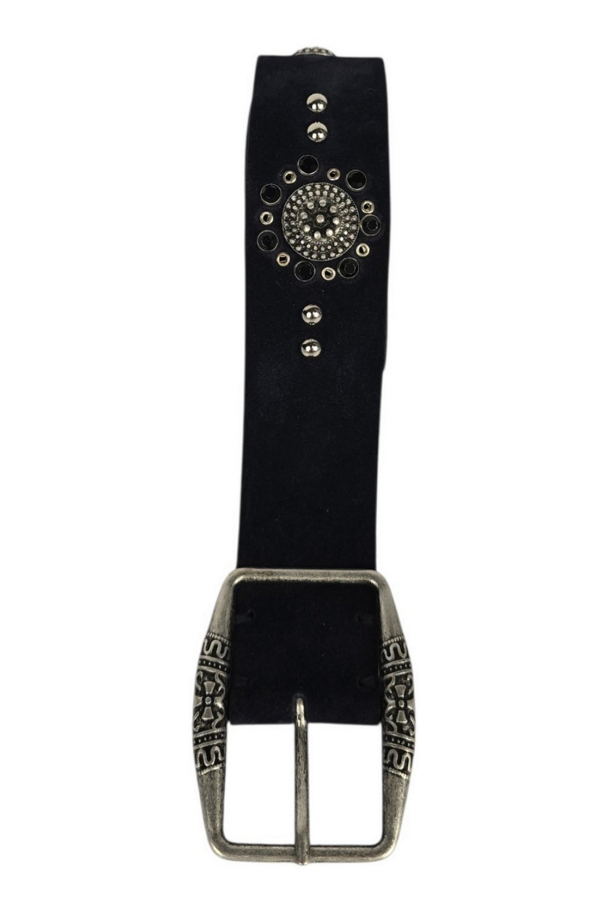 cintura in camoscio con borchie e strass 