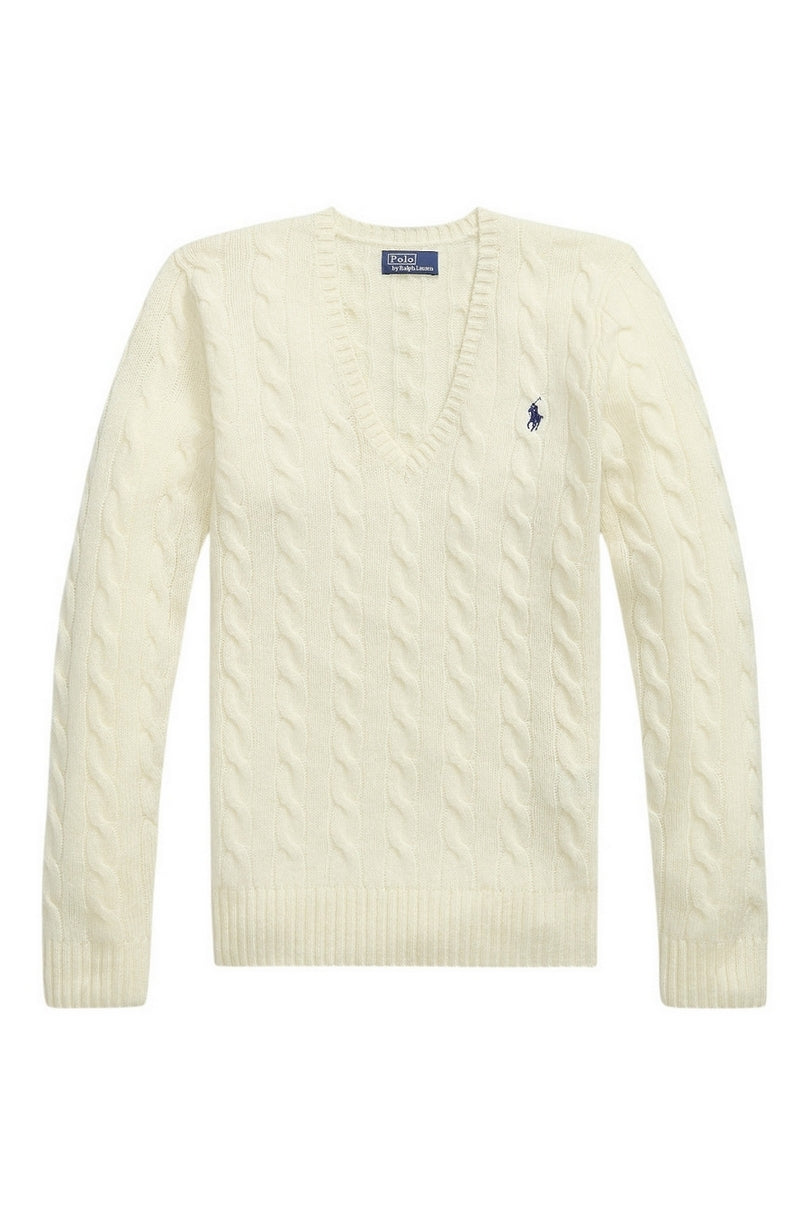 maglia scollo a v a trecce 