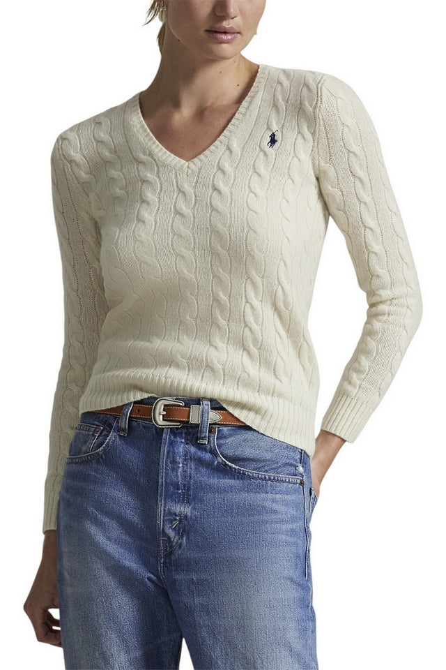 maglia scollo a v a trecce 