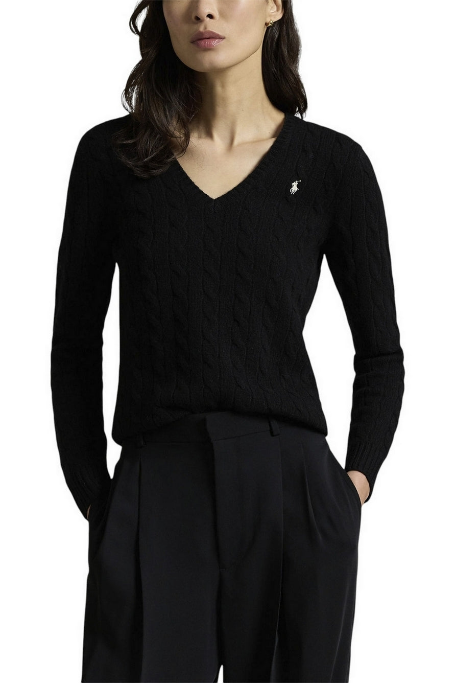 maglia scollo a v a trecce 