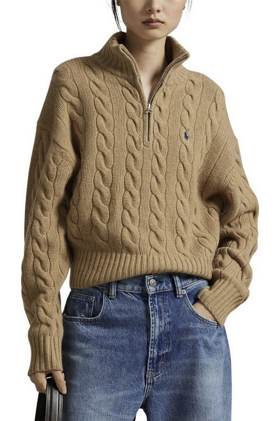 maglia zip a trecce 