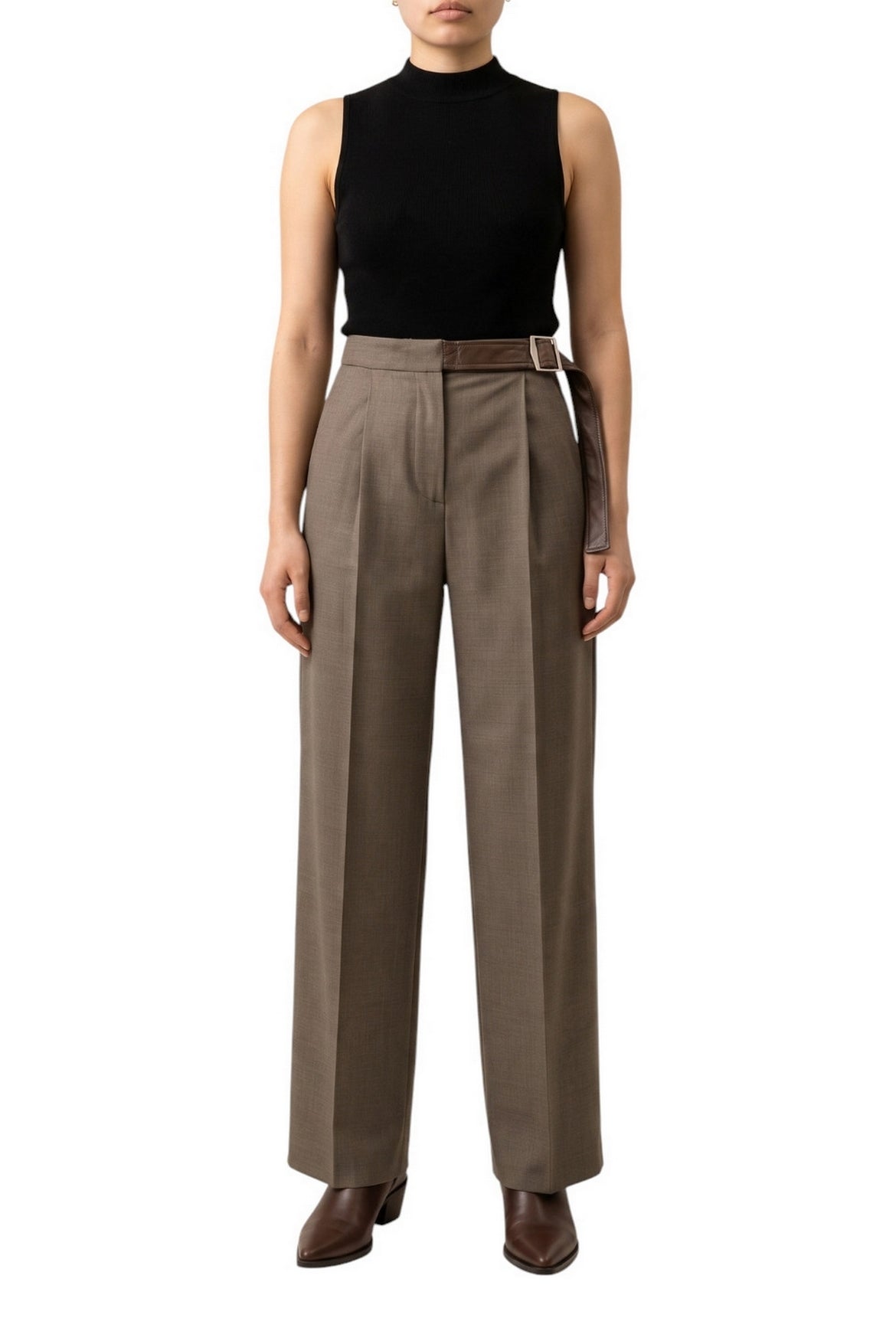 pantalone con cintura in ecopelle 