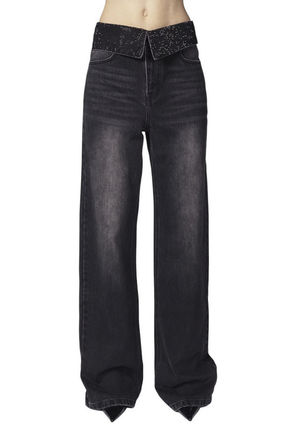 jeans ori con strass in vita 