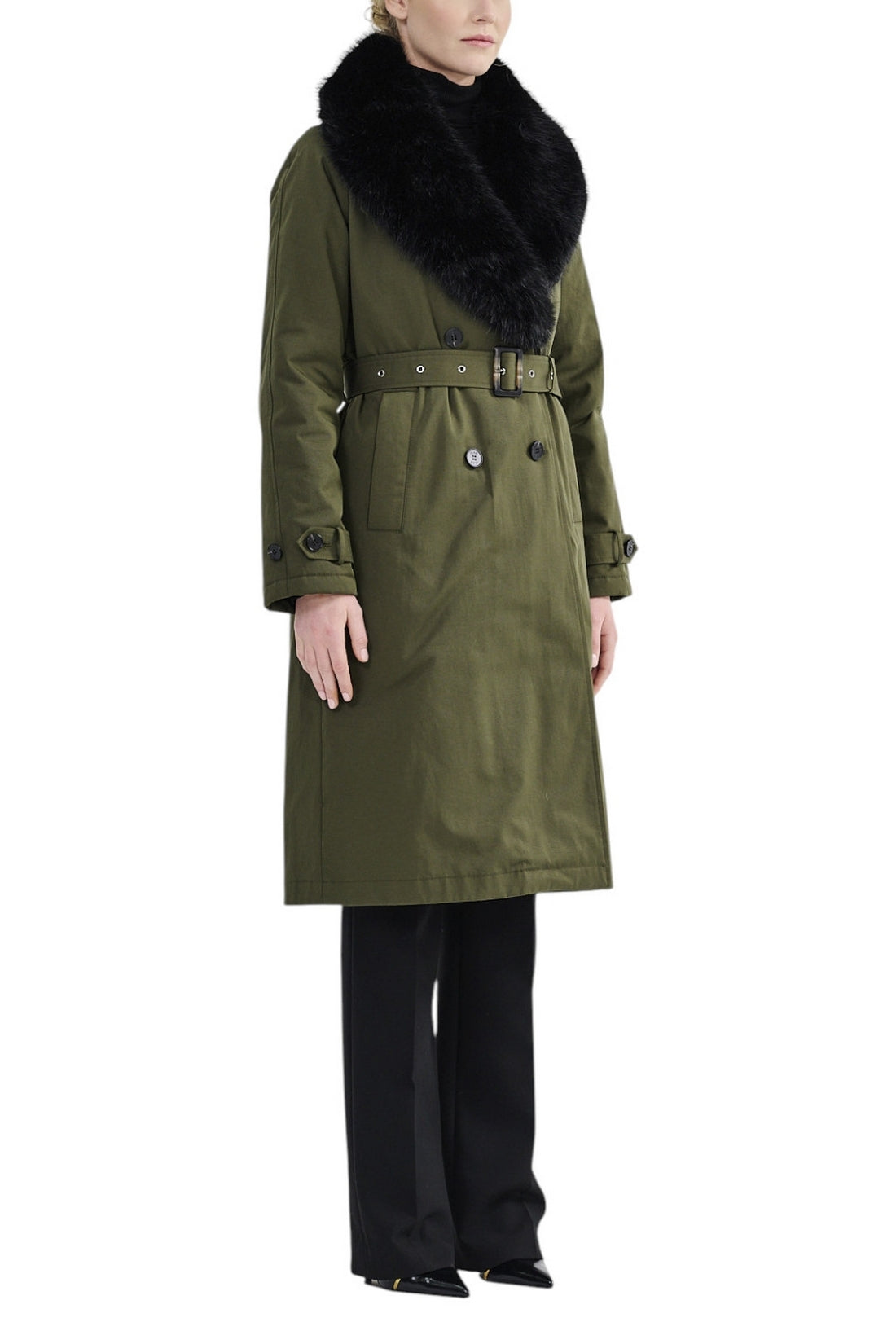 trench con collo in eco-pelliccia 