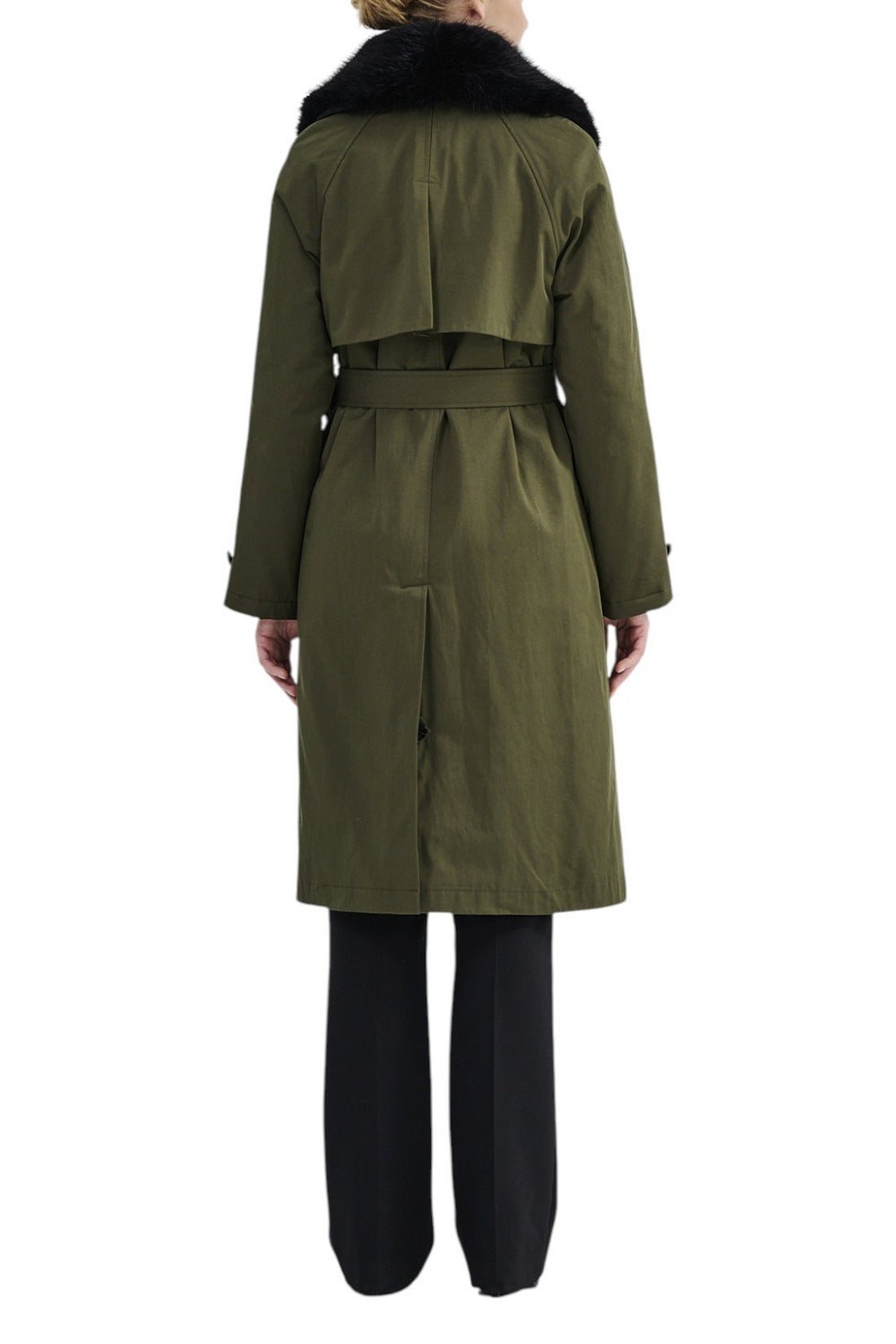 trench con collo in eco-pelliccia 