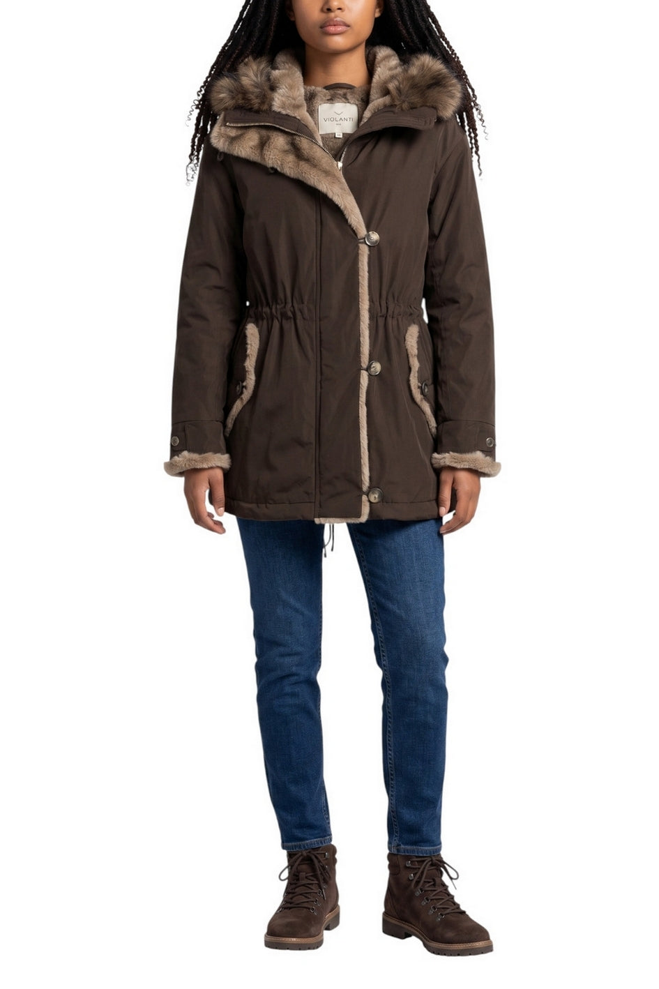 parka con inserti in eco-pellliccia 