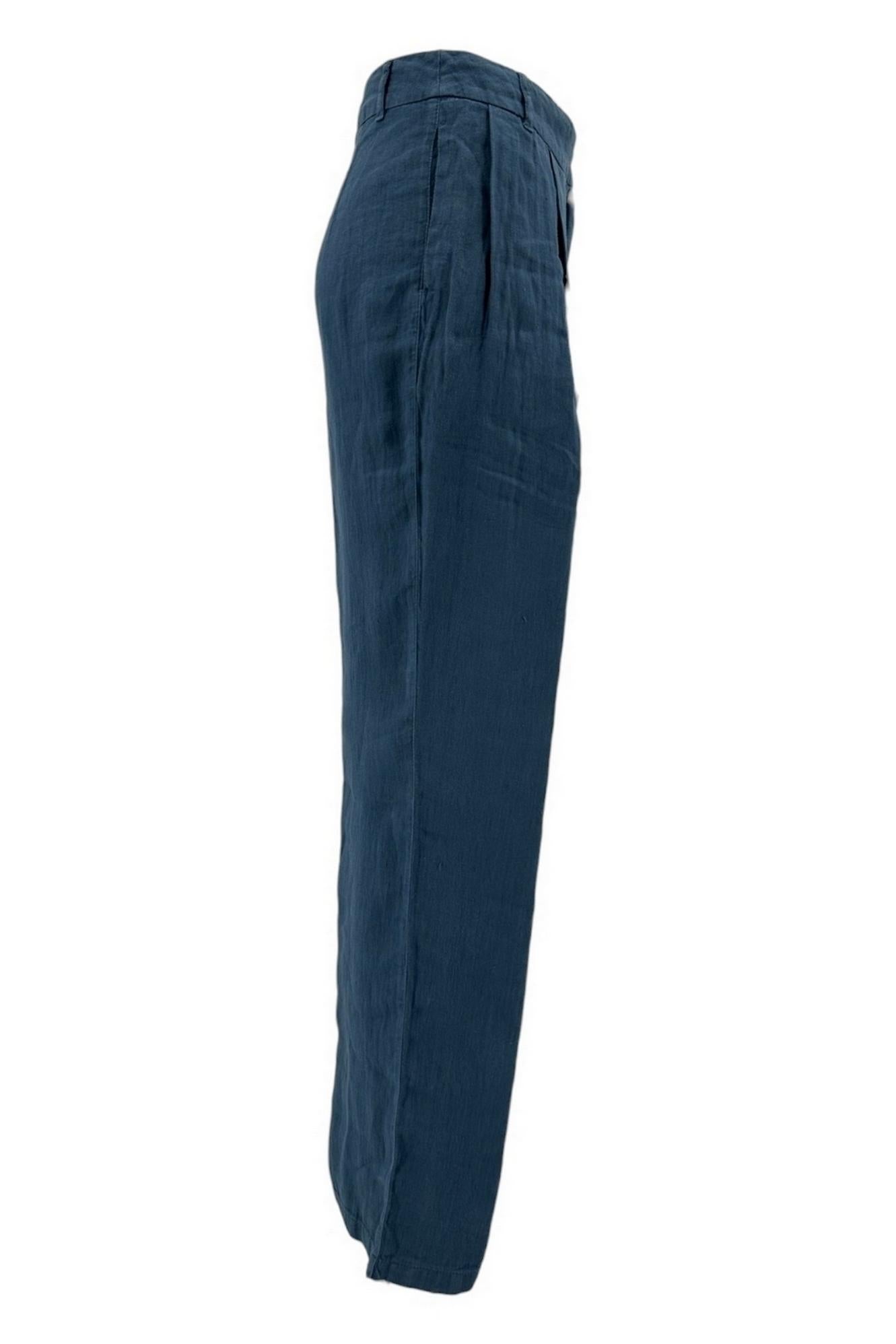pantalone donna in lino blu jeans con pinces 