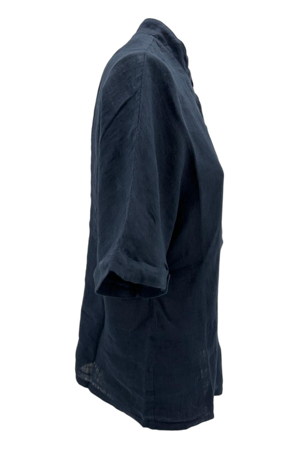 camicia donna coreana in lino blu 