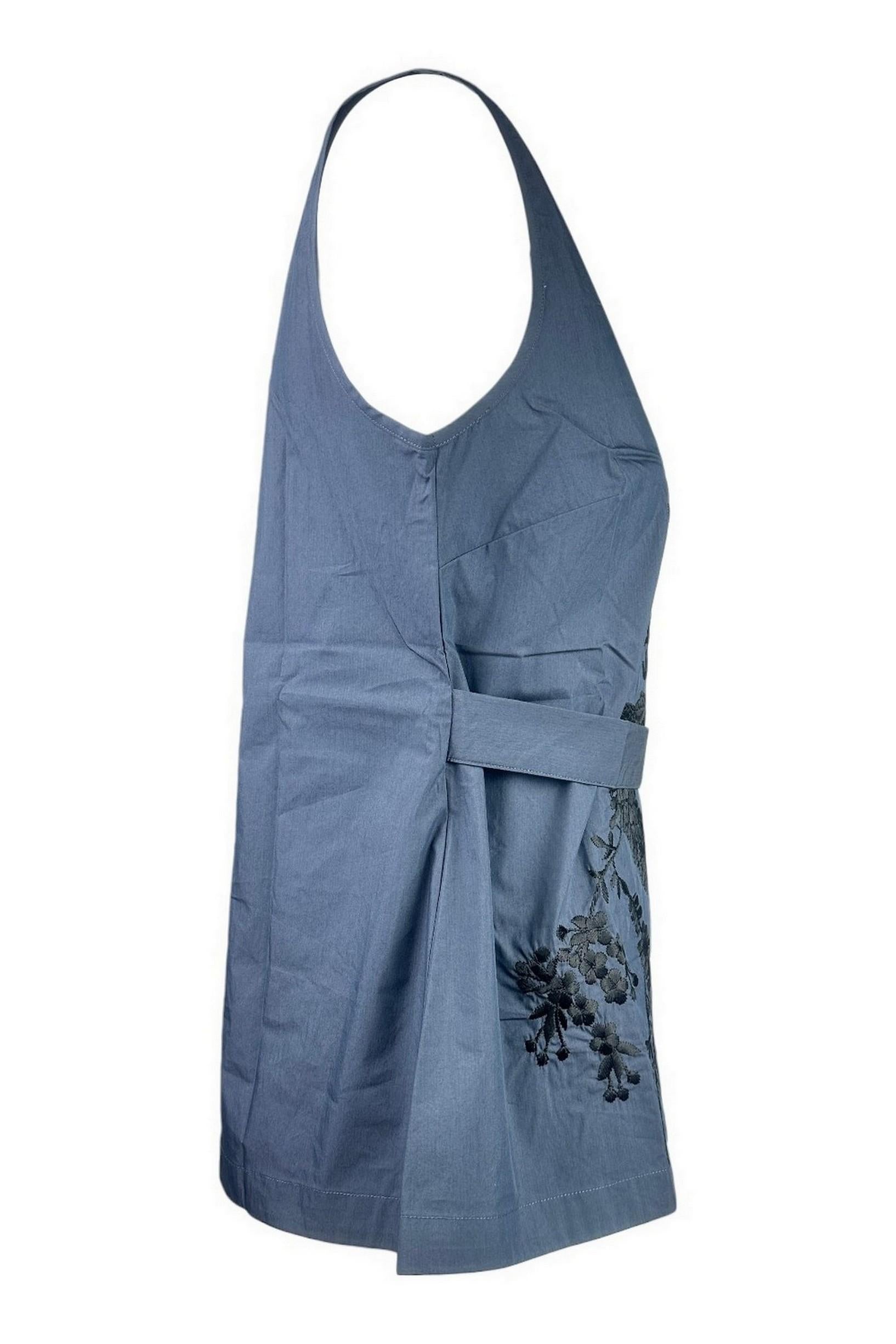 top donna in nylon ricamato blu e nero 