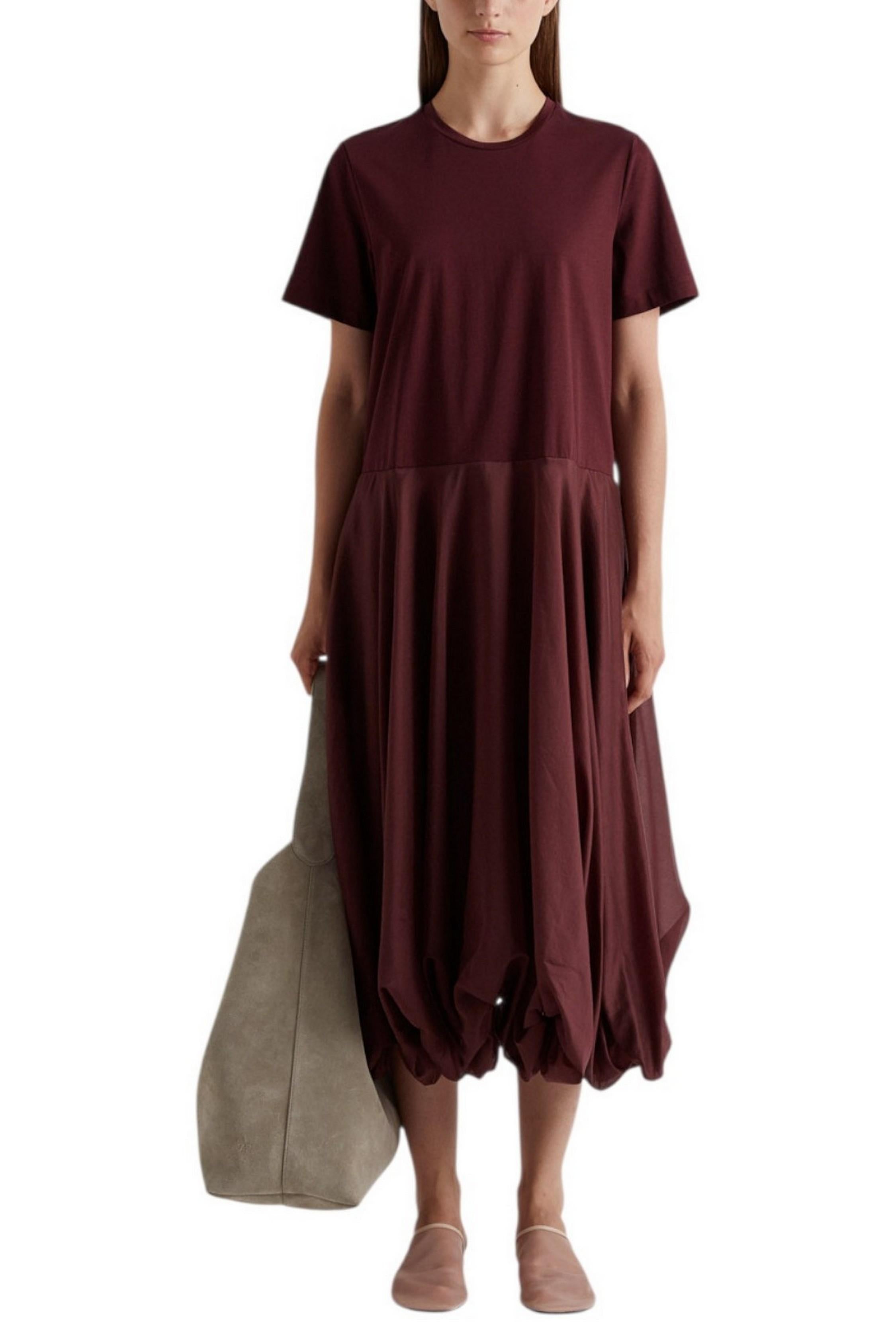 abito donna in bimateriale bordeaux 