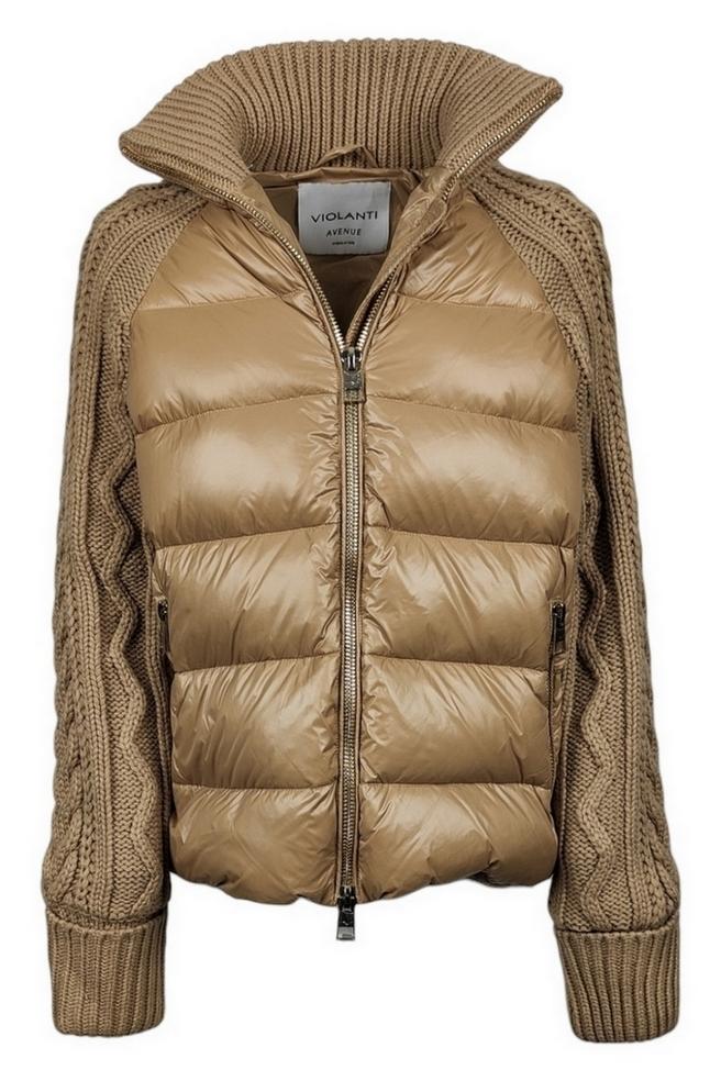 Piumino donna cammello in piuma e lana 