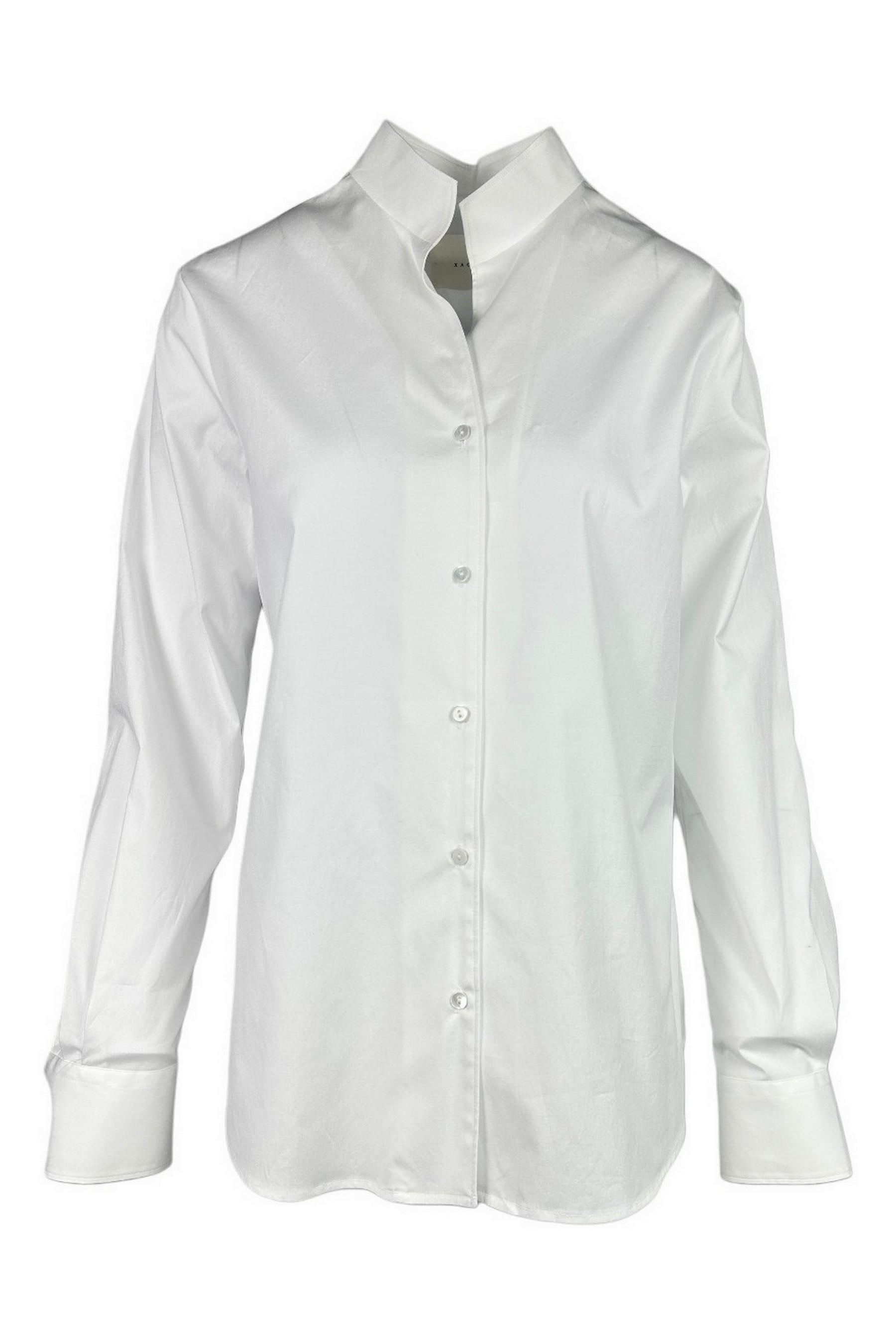 camicia donna cotone collo in piedi bianco 