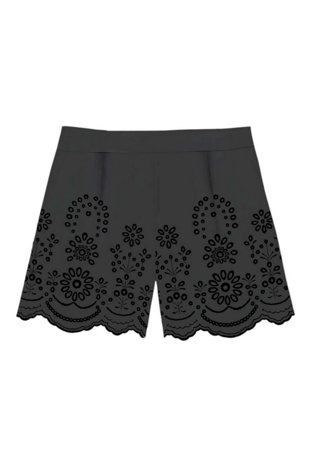 shorts donna in chambray ricamato nero 