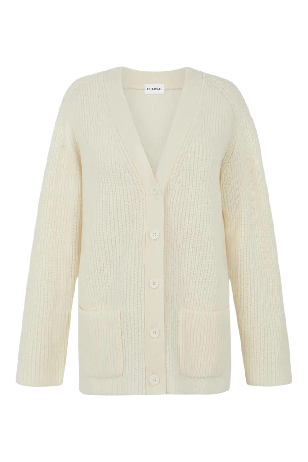 cardigan donna a coste panna 