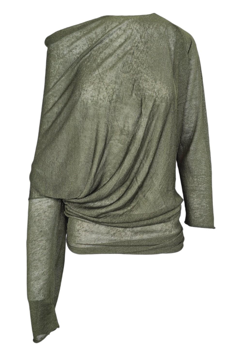 maglia donna asimmetrica in filo di lino militare 