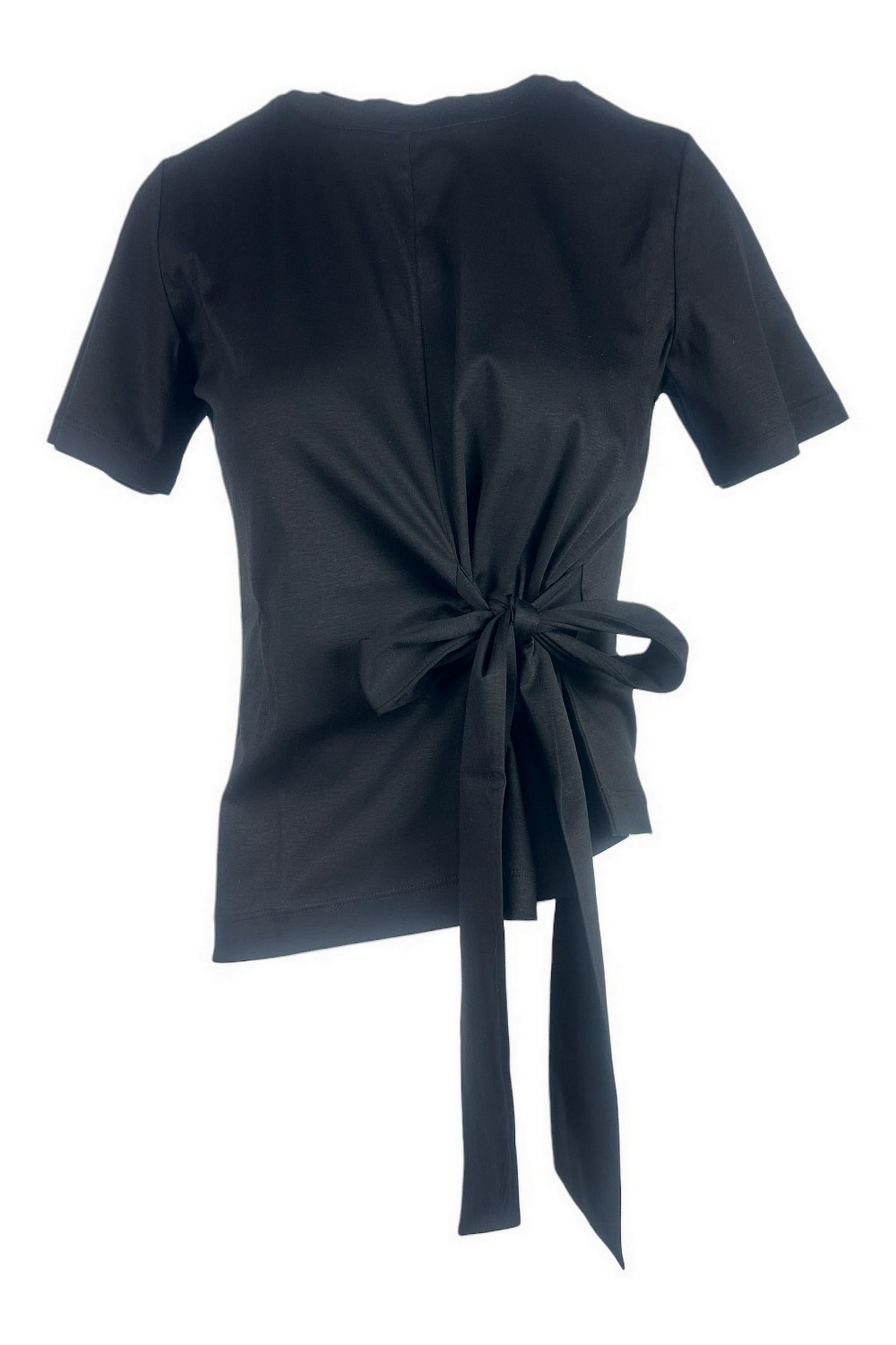 t--shirt donna mezza manica  con fiocco nero 