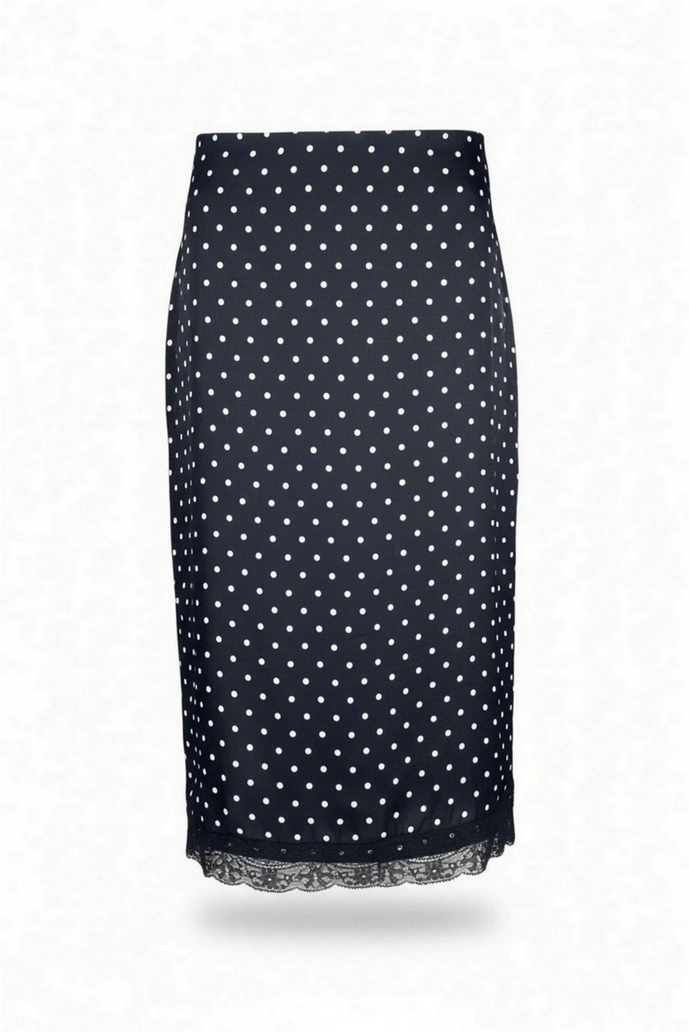 gonna donna in raso a pois nero e bianco 