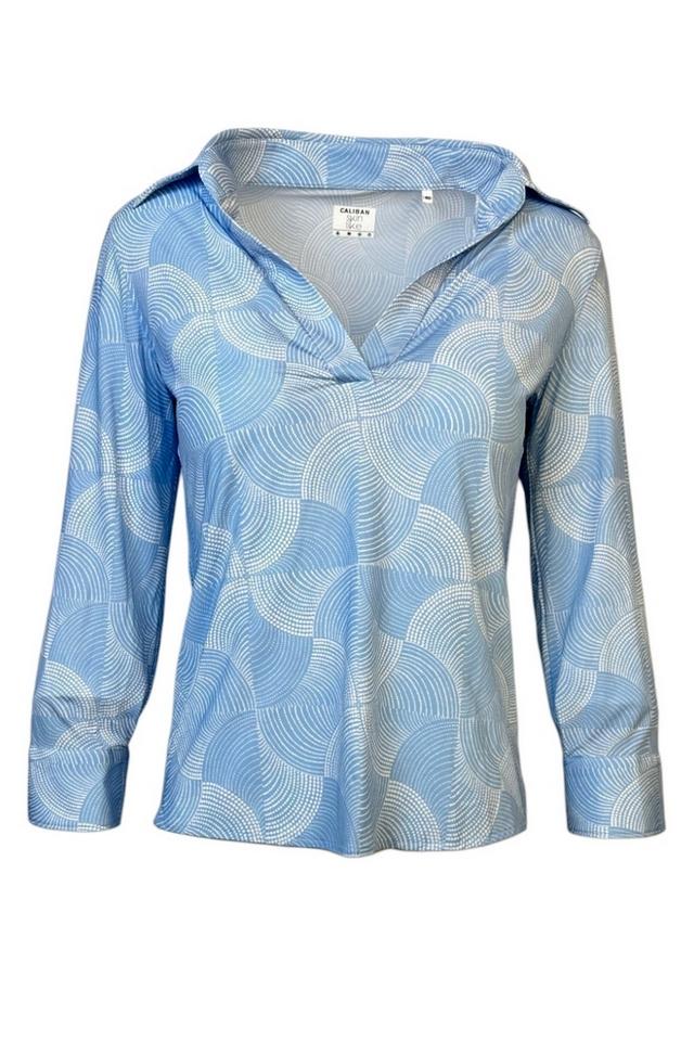 camicia donna in skinlike fantasia spirali azzurra e bianca 