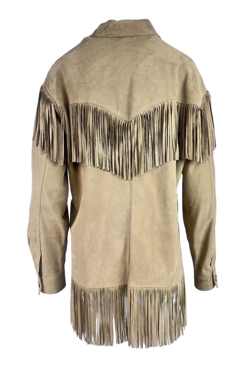 giacca donna in pelle con frange beige 