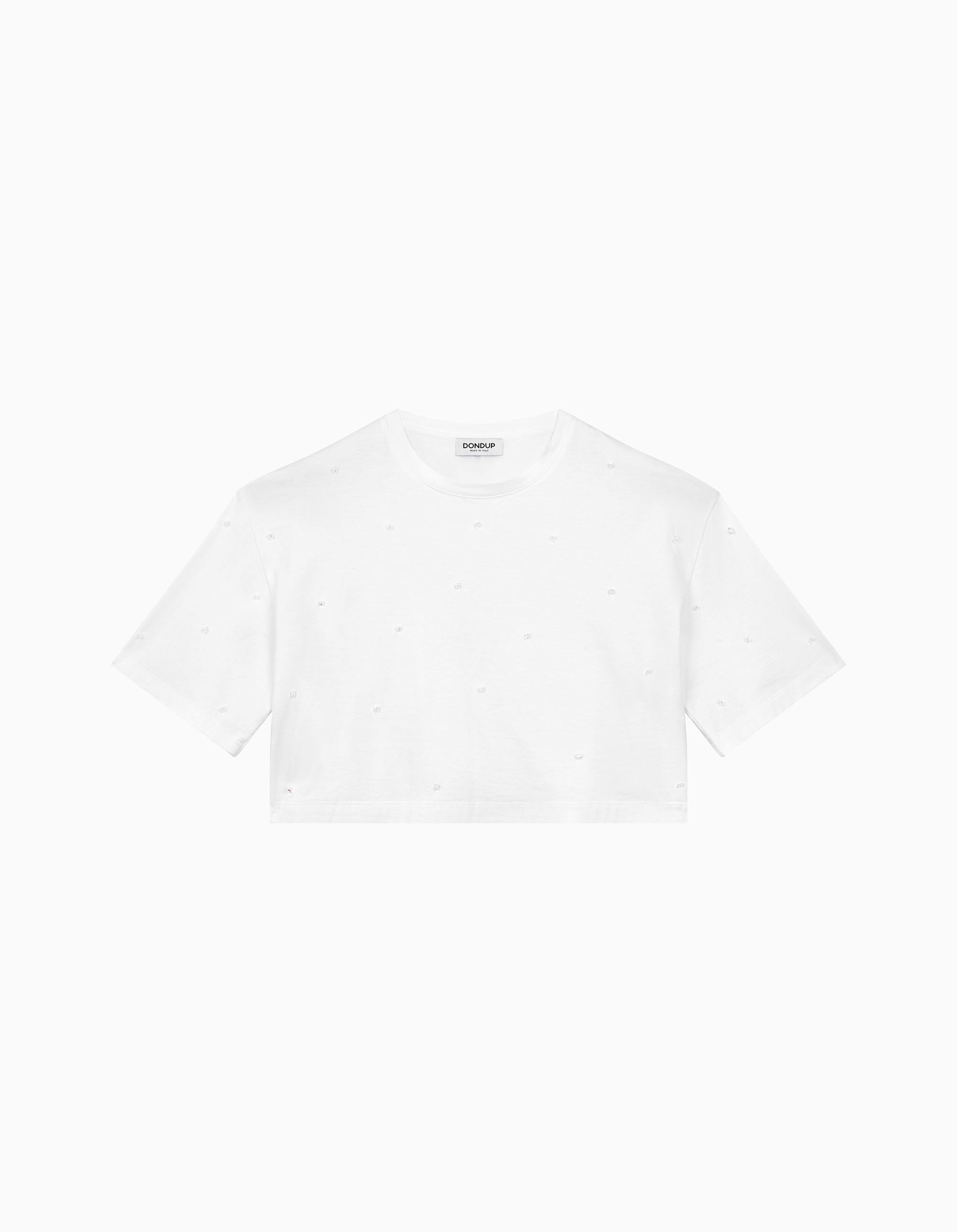 T-shirt cropped donna strass bianca 