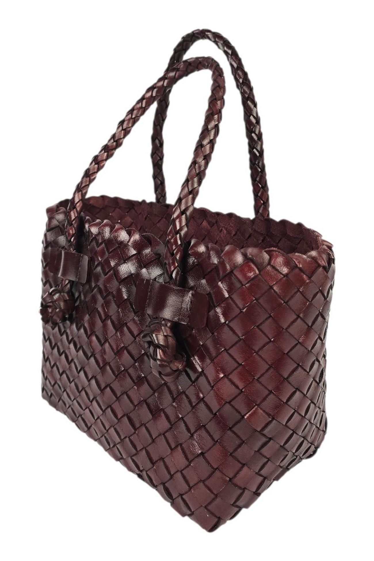 shopping donna piccola in pelle intrecciata bordeaux 