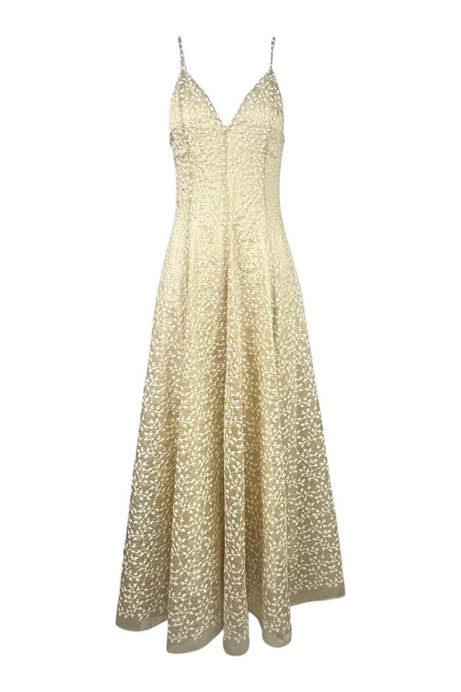abito donna in chiffon ricamato beige e bianco 