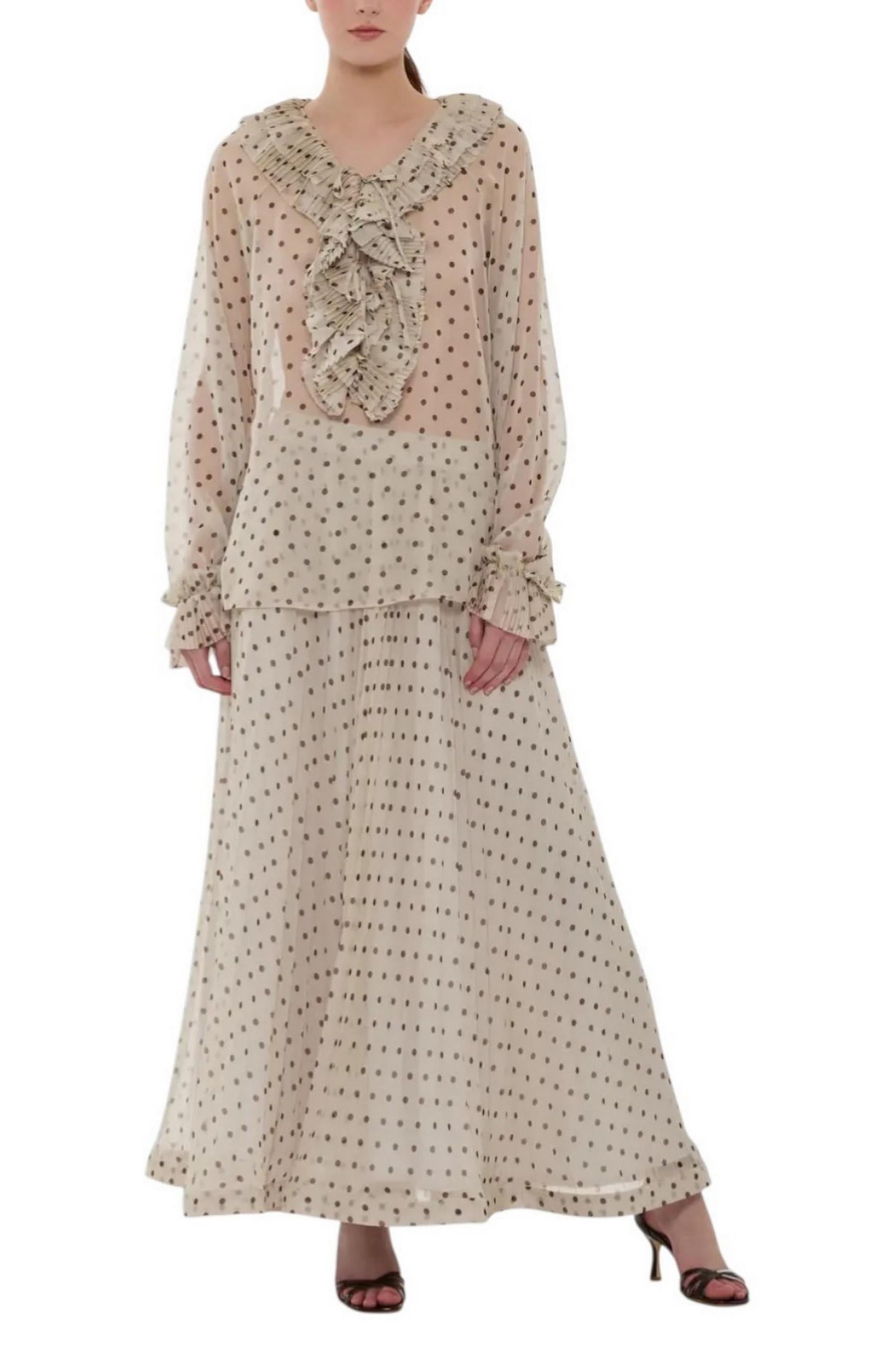 gonna donna in chiffon a pois avorio e marrone 