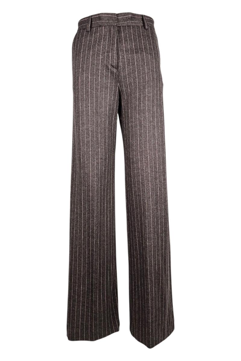 pantalone donna largo gessato marrone e rosa 