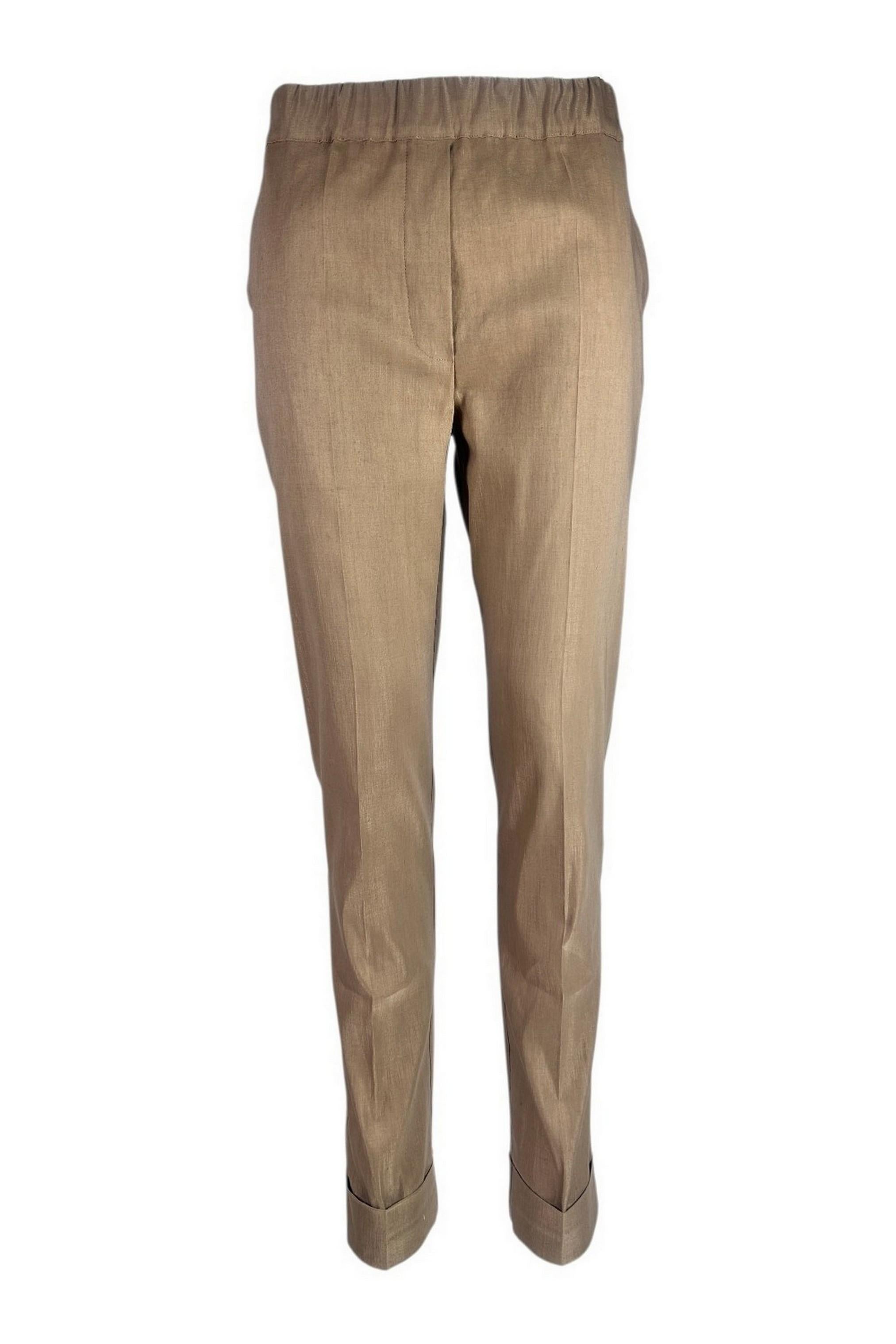 pantalone donna in lino castagna 