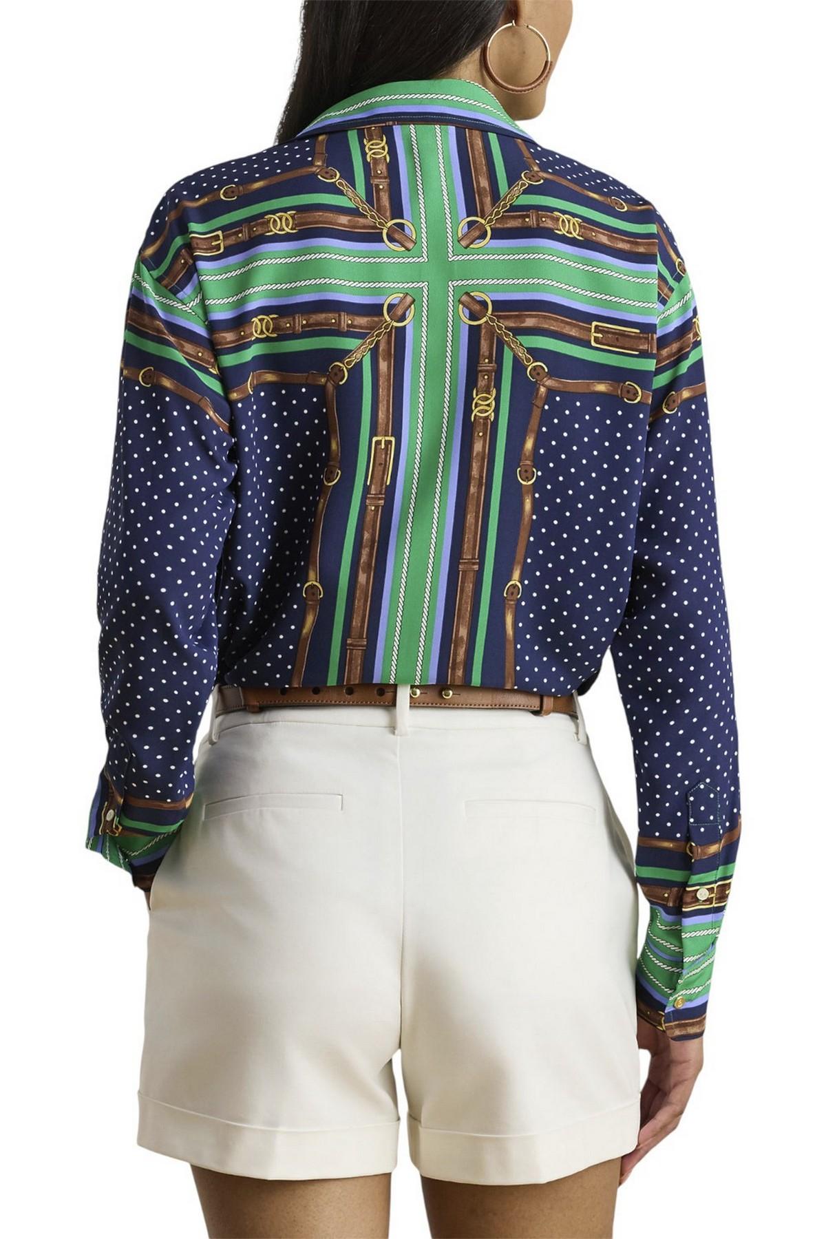 camicia donna fantasia foulard blu e verde 