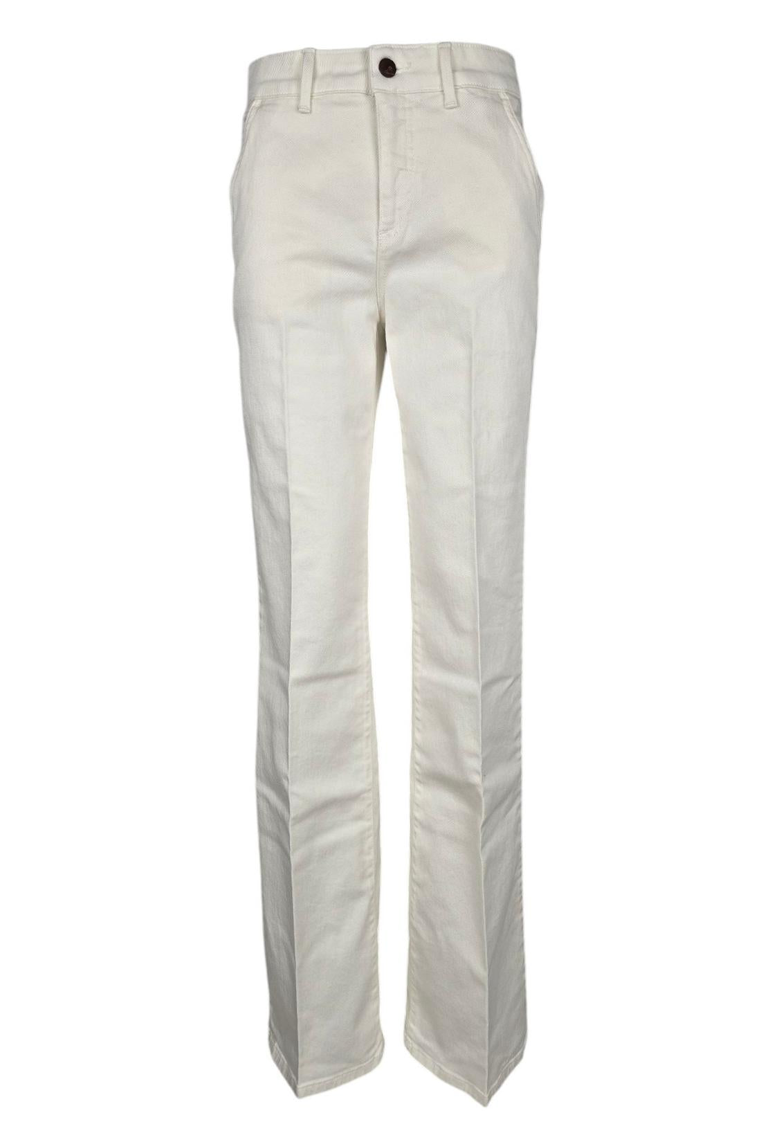 pantalone donna a zampa in drill di cotone latte 