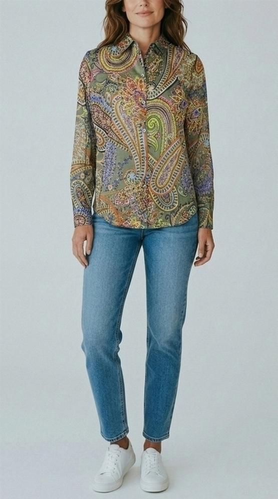 camicia donna fantasia cachemire militare 