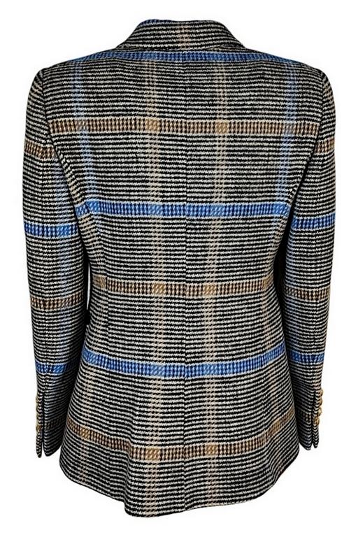 Giacca donna fantasia galles con rever in velluto nero bianco e blu 