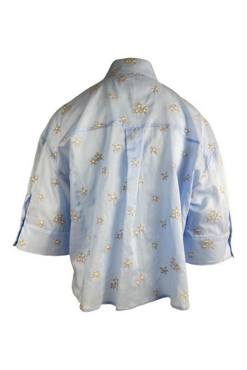 camicia donna ricami azzurra 