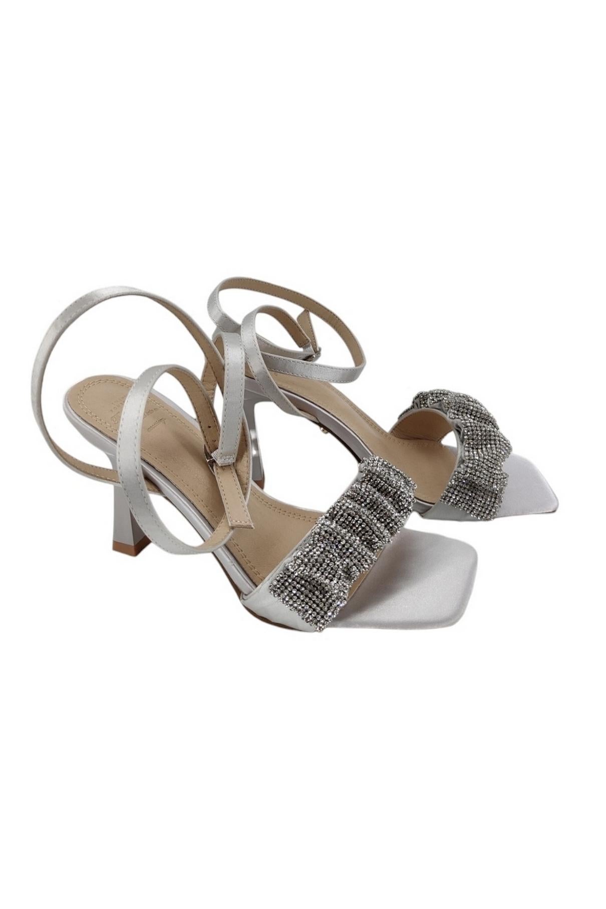 sandalo donna argento con fascia strass 