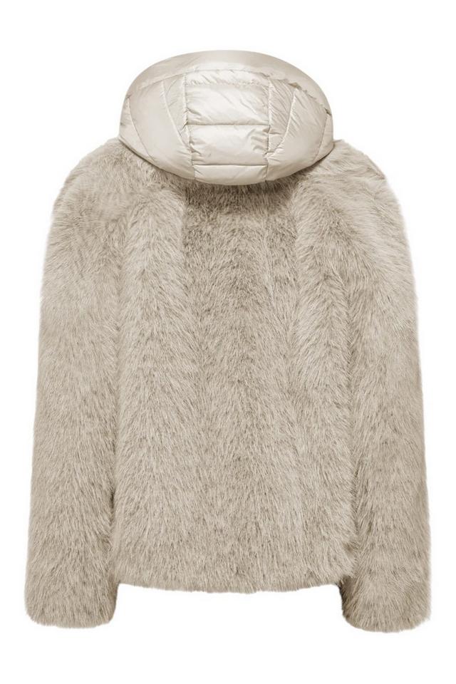 Cappotto corto donna in eco-pelliccia avorio 