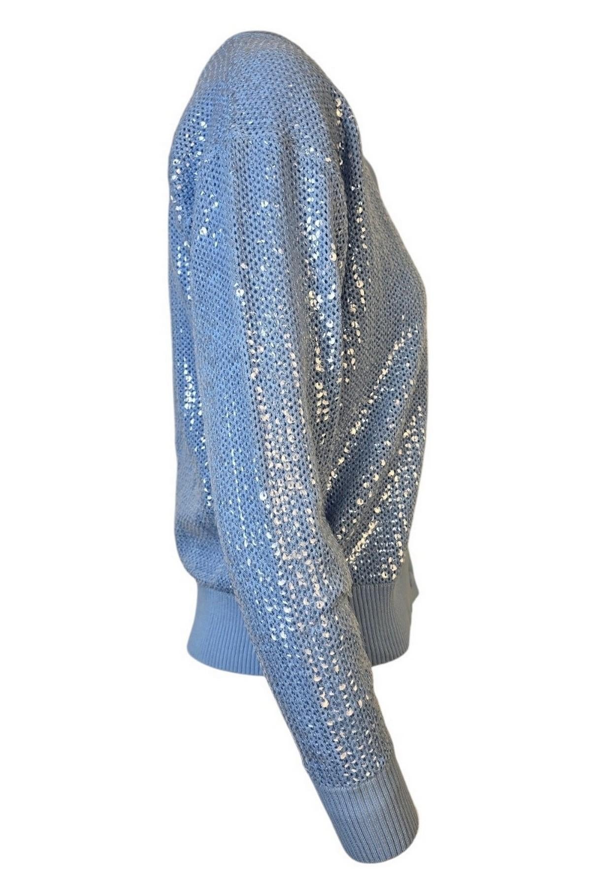 cardigan donna azzurro in cotone e paillettes 