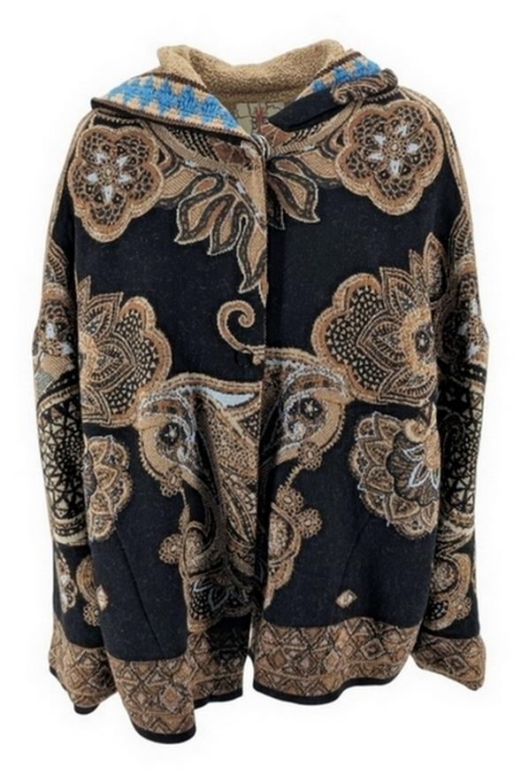 caban donna fantasia cachemire nero e marrone 
