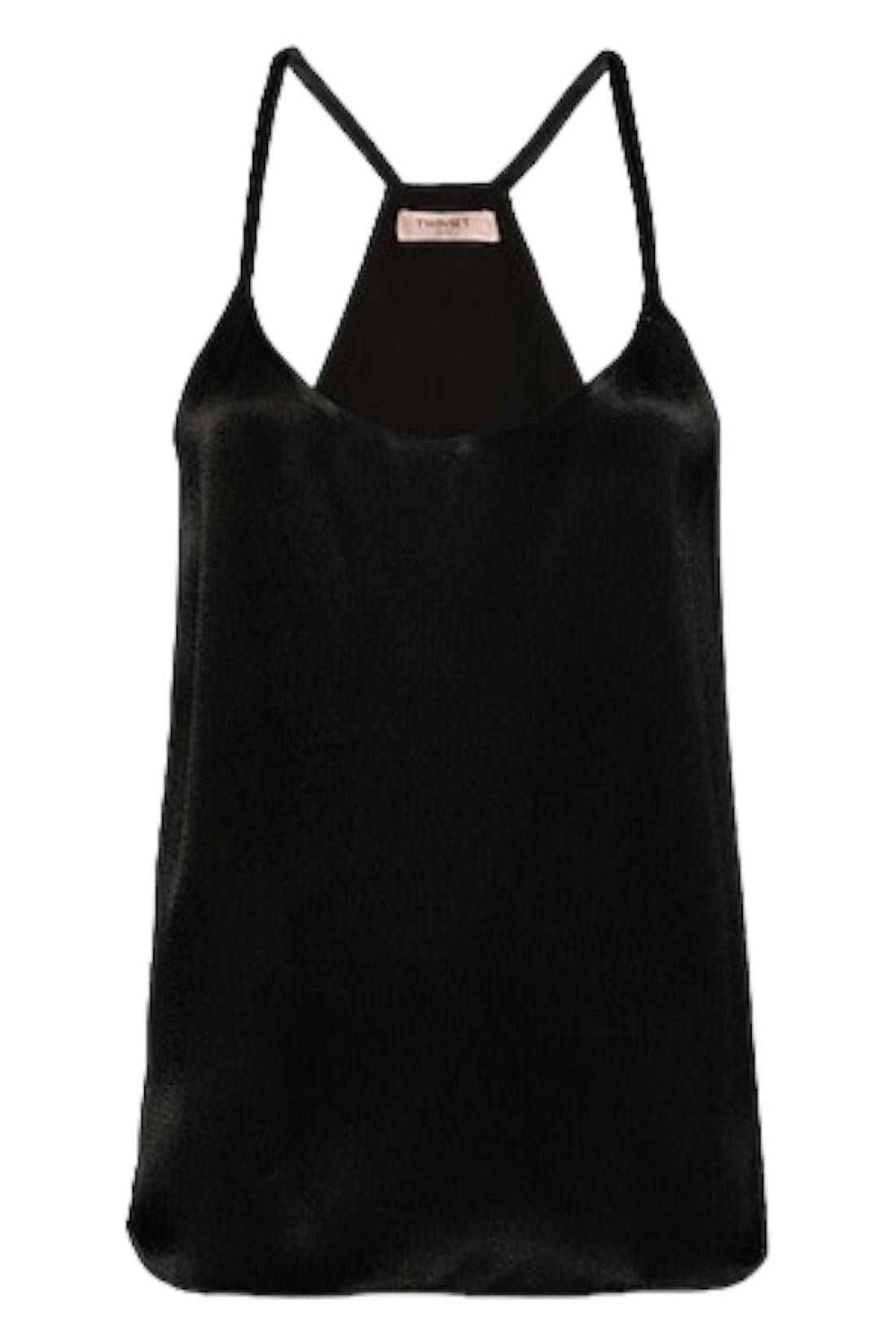 top donna senza maniche in raso nero 