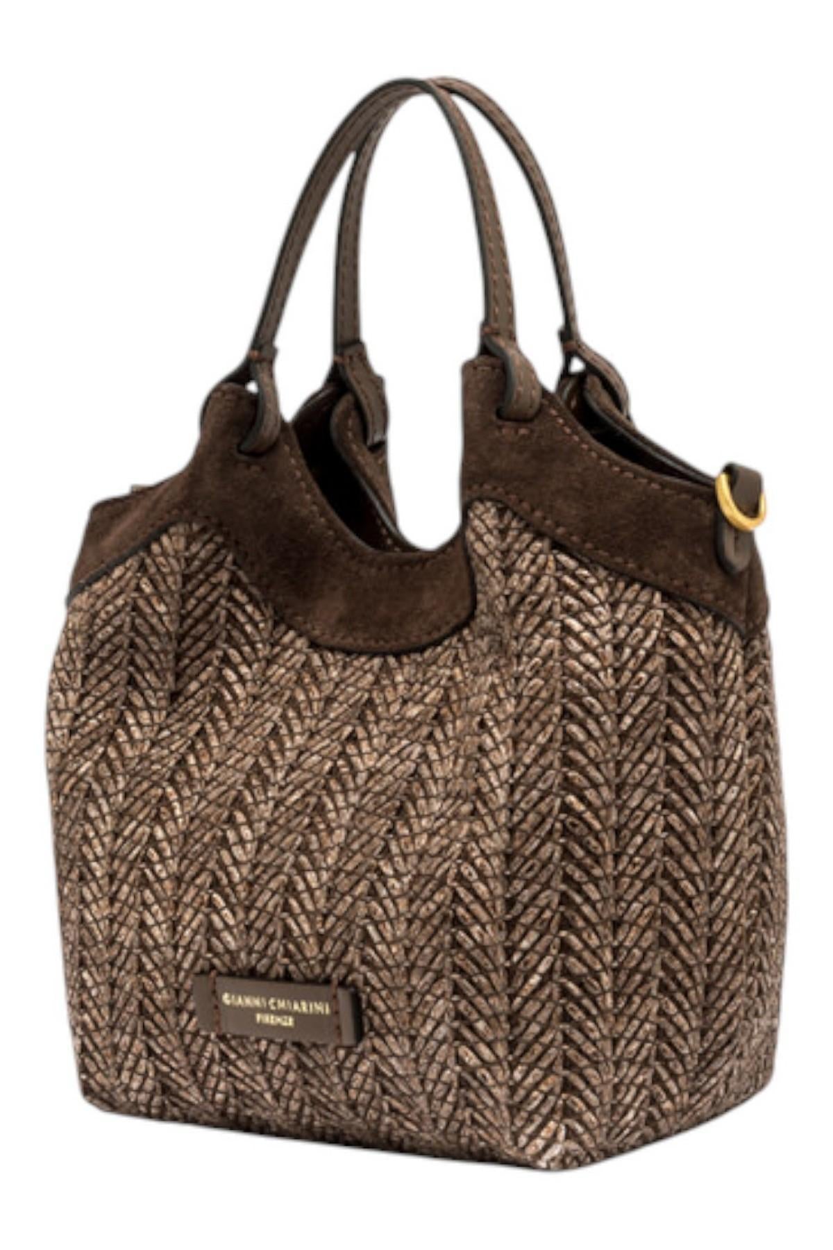 borsa donna dua piccola in rafia marrone 