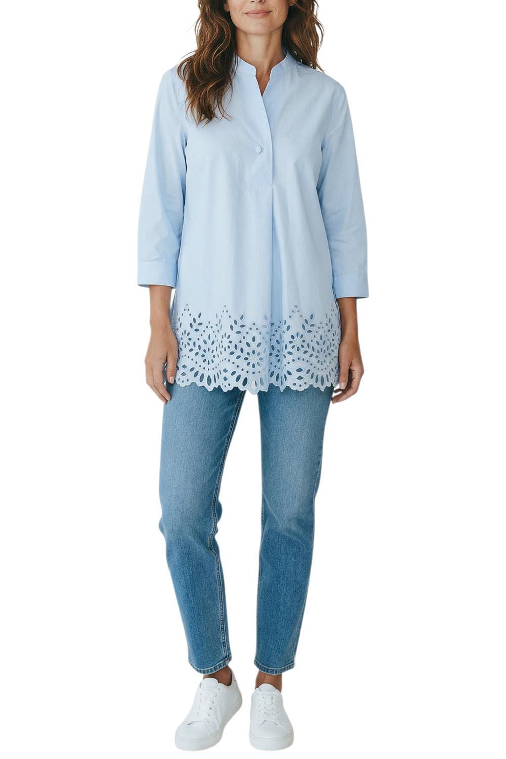 camicia donna con bordo in sangallo azzurra 
