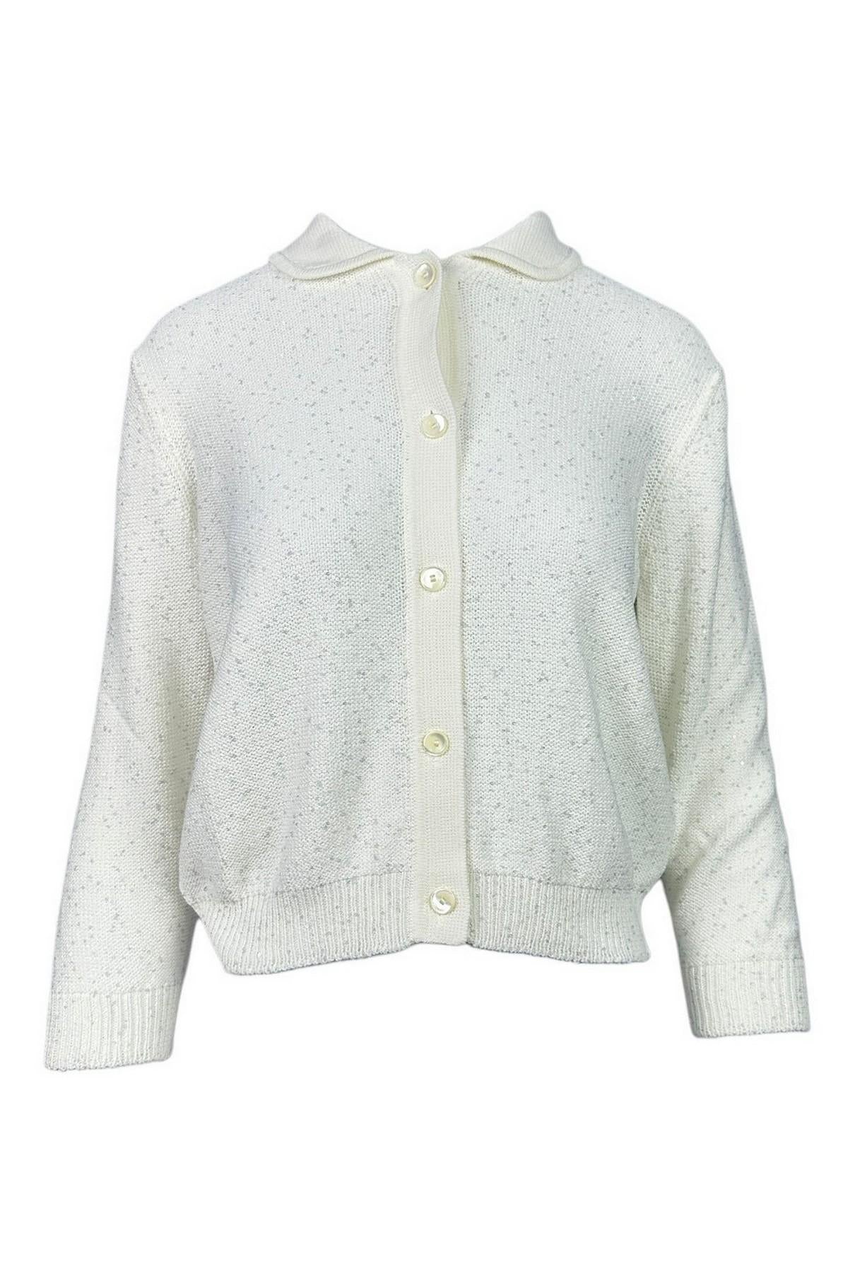 cardigan donna modello polo con paillettes bianco 