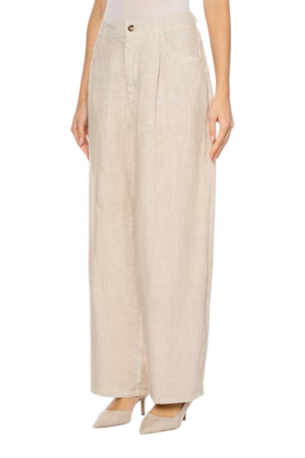pantalone donna barrel in lino sabbia 