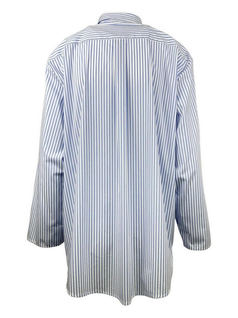 camicia donna over a righe dipinta bianca e azzurra 