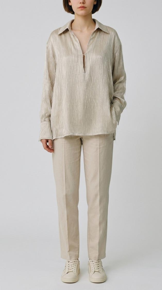 camicia donna tortora con piume 