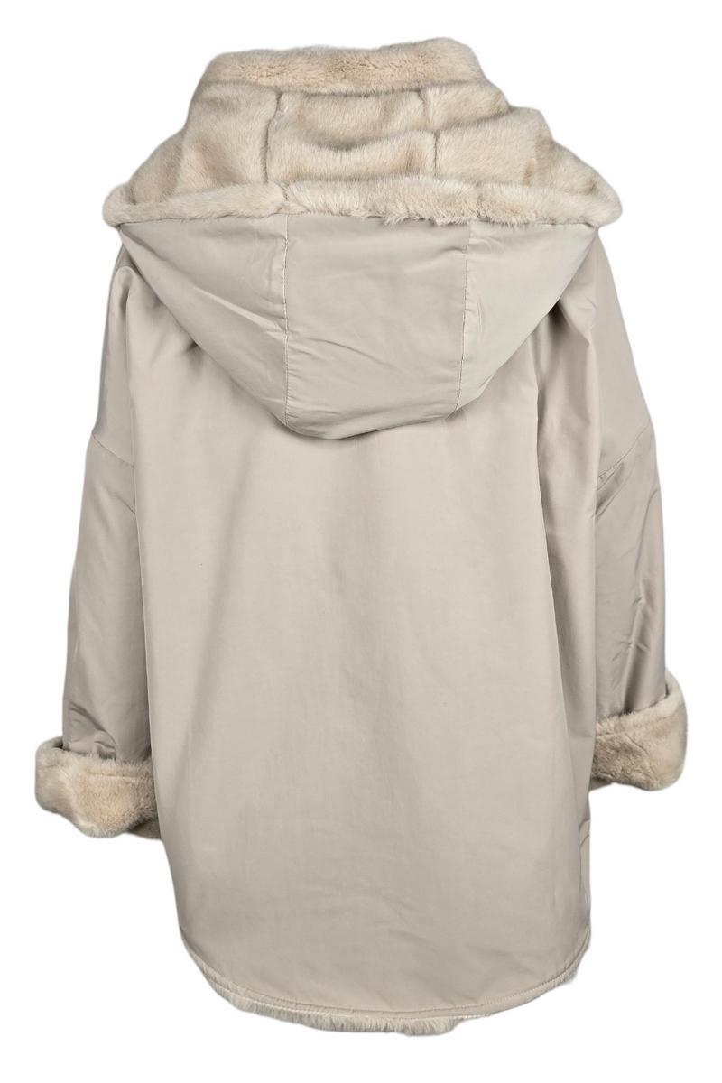 giaccone donna in nylon con interno in eco-pelliccia reversibile sabbia 