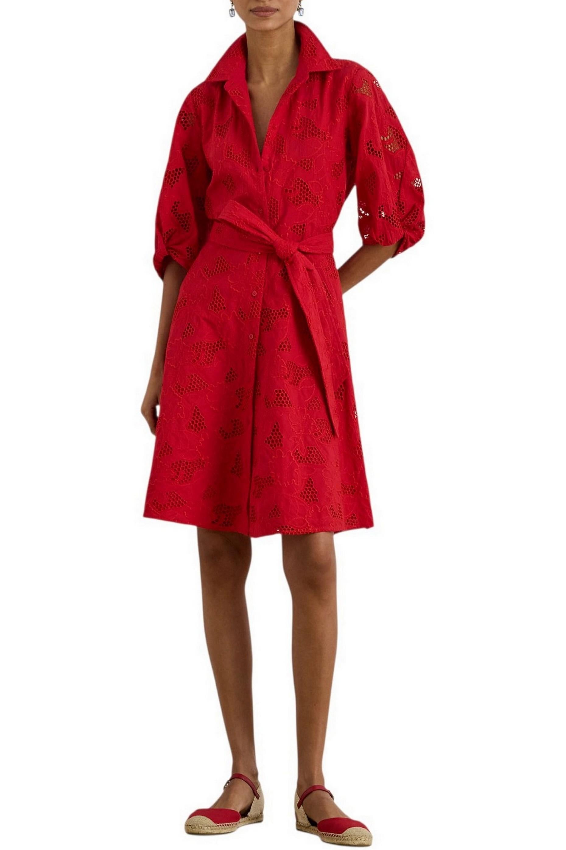 abito donna corto in sangallo rosso 