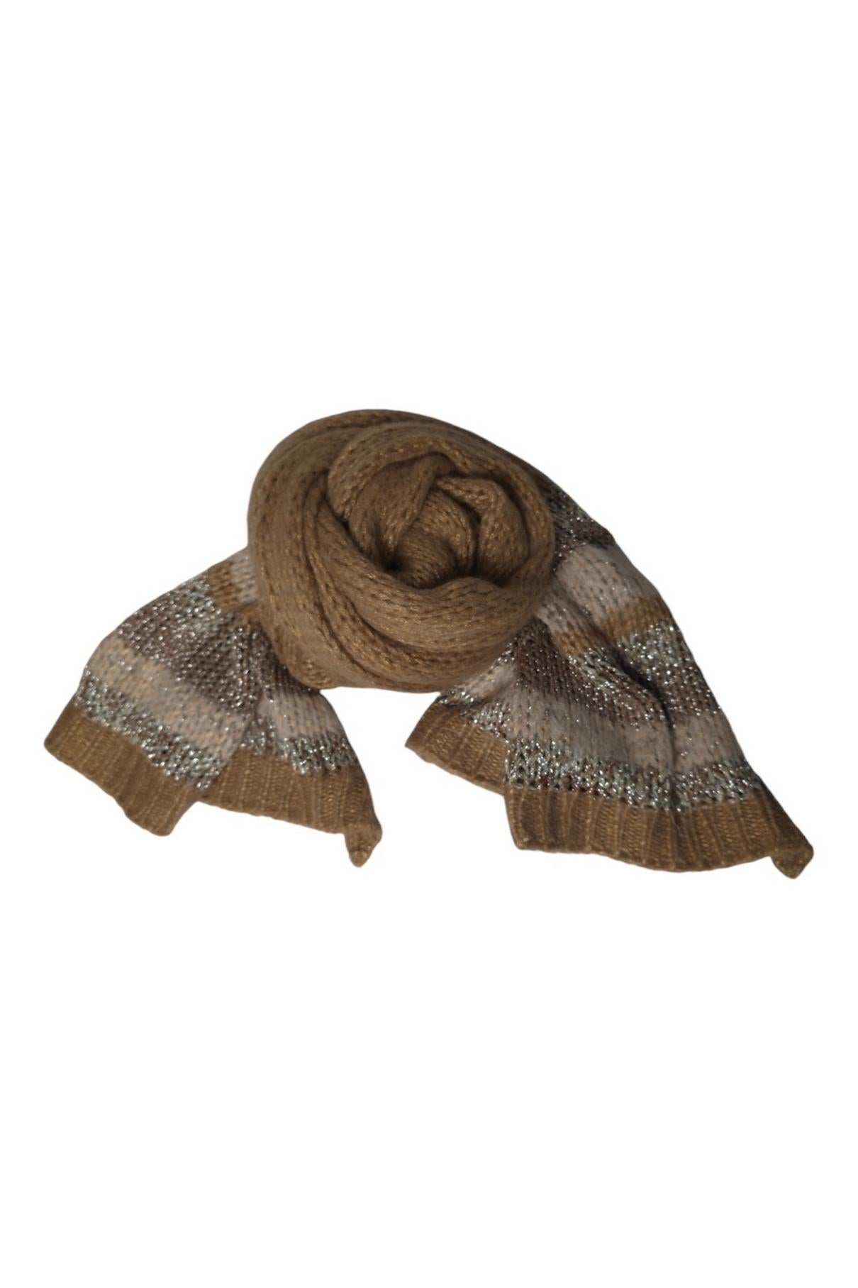 sciarpa donna cammello in maglia con righe lurex 