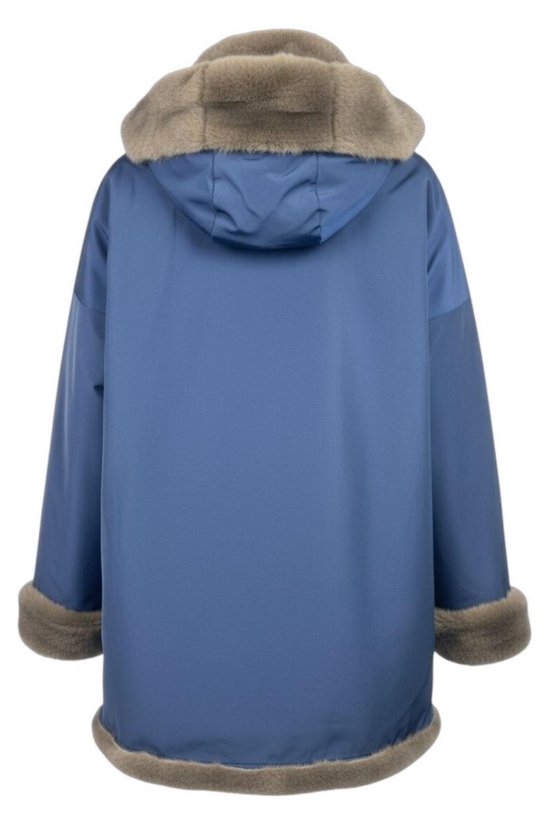 giaccone donna blu in nylon con interno in eco-pelliccia reversibile 