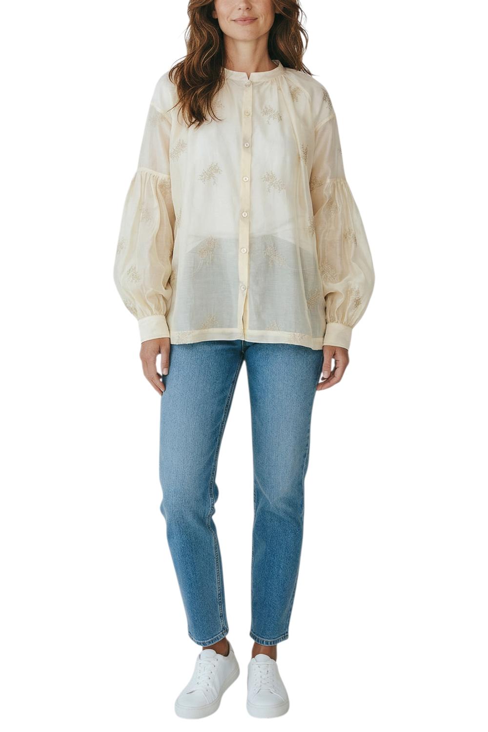 camicia donna in chiffon riacamato beige 